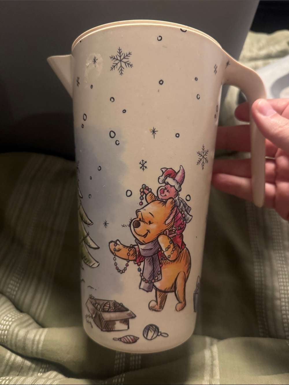 Winnie the Pooh Holiday Pitcher - White with Red & Gold Accents